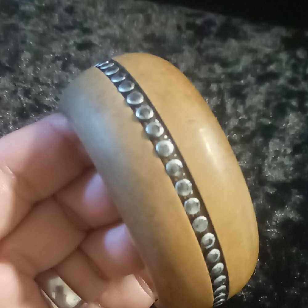 Wooden Bangle with Silver Accents